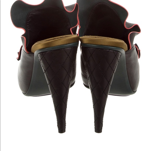 Fendi Leather Ruffle-Accented Mules - Picture 6 of 13